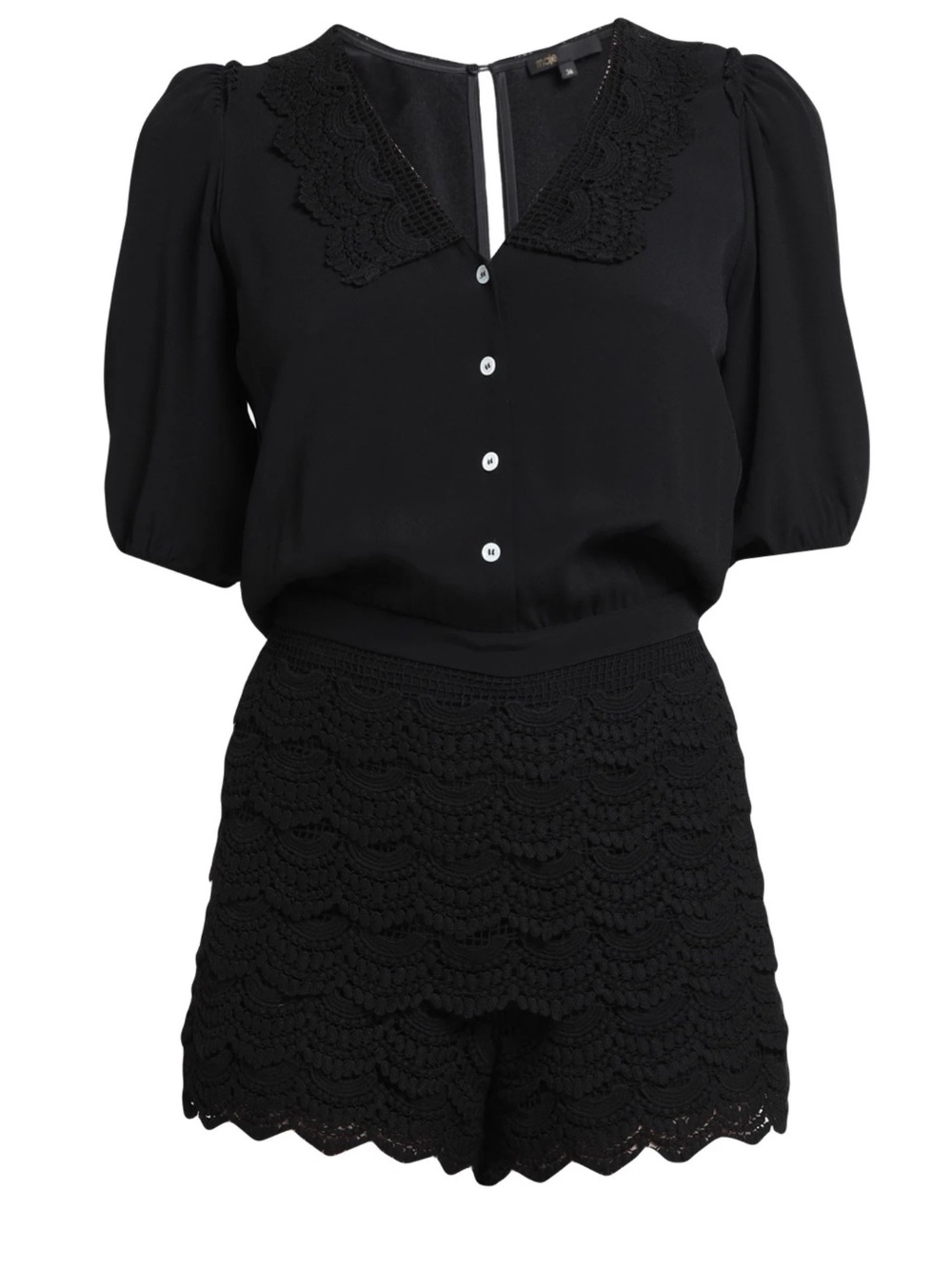 Maje Black Lace-Detail Romper